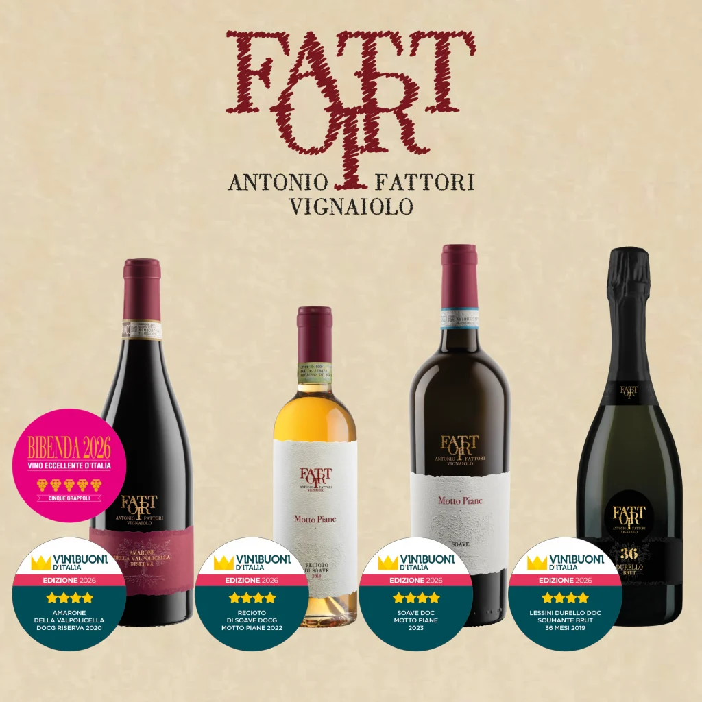 Quattro bottiglie Fattori con i riconoscimenti Vini Buoni d'Italia 2026